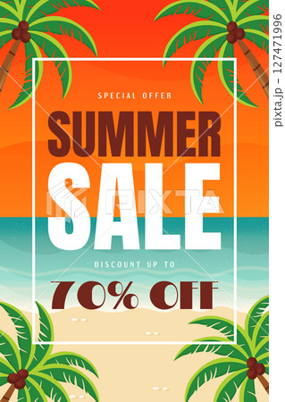 Summer Sale Banner with Palm Trees Flat Vector Illustration. Summer Sale Banner with Palm Trees Flat Vector Illustration. 127471996