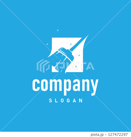 cleaning logo design with cleaning equipment concept, minimalist simple cleaning service symbol, clean house service, modern template illustration, product, business or service brand symbol 127472297