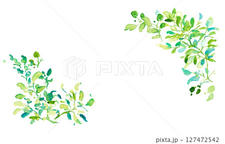 水彩画。水彩タッチの初夏草木イラスト。草木のベクターイラスト。エコ。森林。 127472542