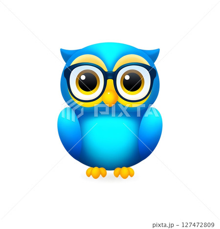A cute blue owl with large glasses, symbolizing wisdom and intelligence. Perfect for educational themes, children's books, and creative designs. 127472809