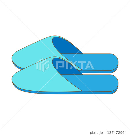 シンプルな横向きの青色スリッパのイラスト素材　 127472964