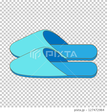 シンプルな横向きの青色スリッパのイラスト素材　 127472964