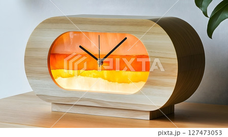 Modern Salt Rock Clock with Natural Wood Frame 127473053