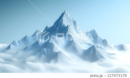 Majestic Snow-Capped Mountain Peak Emerging From Clouds 127473176