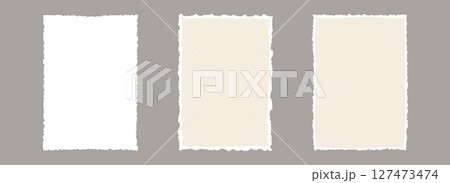 Torn paper frame backgrounds. Beige and white blank sheet wallpapers with jagged edges. Ripped grunge element bundle for poster, text box, banner, collage, sticker. Vector rectangle craft backdrops 127473474