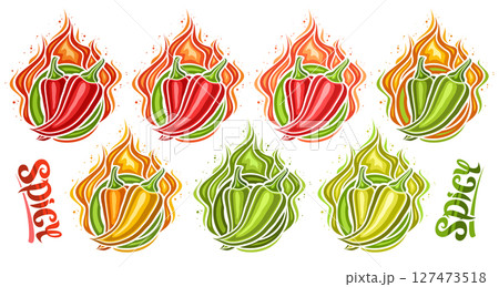 Vector Spicy Chili Pepper Set Vector Spicy Chili Pepper Set 127473518