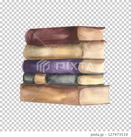Vintage old books stack watercolor illustration. Hand drawn isolated school and university album for reading, studying element clipart for poster, back to school stationery,card design 127473519
