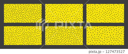 Set of Seamless pattern with Small Dashes. Various dots and doodle lines. Repeated black spots on yellow background. Simple Vector Illustration 127473527