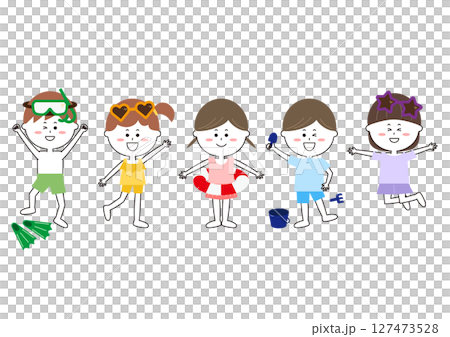 Illustration of kids having fun in swimsuits 127473528