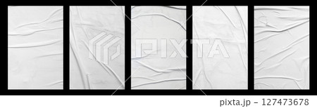 white crumpled and creased glued mockup paper poster template set isolated on black background white crumpled and creased glued mockup paper poster template set isolated on black background 127473678