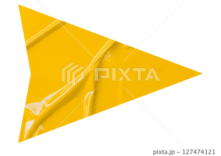 Yellow crumpled paper arrow isolated on transparent background 127474121