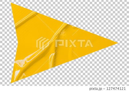 Yellow crumpled paper arrow isolated on transparent background 127474121