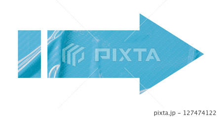 Light blue crumpled paper arrow isolated on transparent background 127474122
