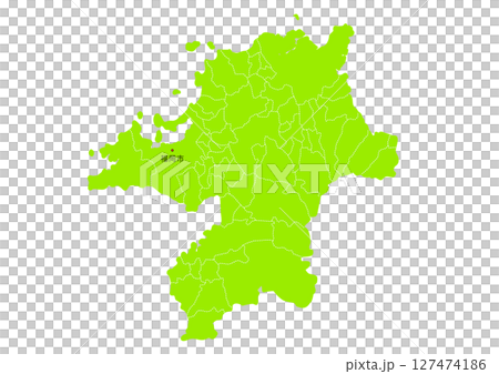 福岡県の行政区分付き地図 127474186