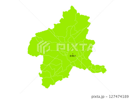群馬県の行政区分付き地図 127474189
