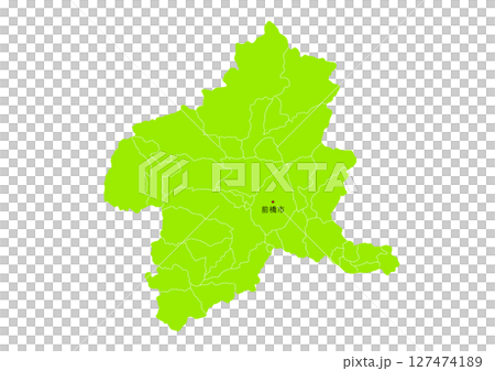 群馬県の行政区分付き地図 127474189