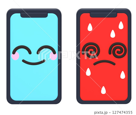 笑顔のスマホと暑がるスマホ 笑顔のスマホと暑がるスマホ 127474355