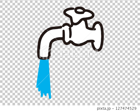 Hand-drawn illustration of a faucet running water 127474529
