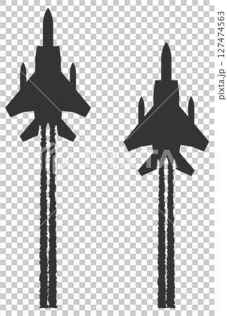 飛機尾跡和戰鬥機輪廓的插圖 127474563