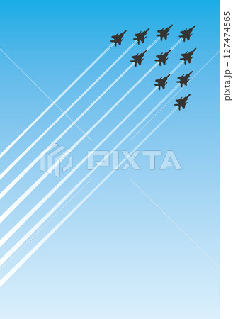 飛行機雲と戦闘機のシルエットのイメージイラスト 飛行機雲と戦闘機のシルエットのイメージイラスト 127474565