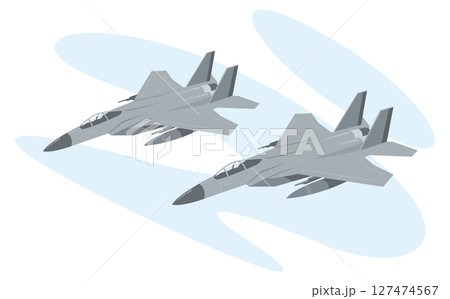 ミサイルを積んで飛んでいる戦闘機のイメージイラスト 127474567