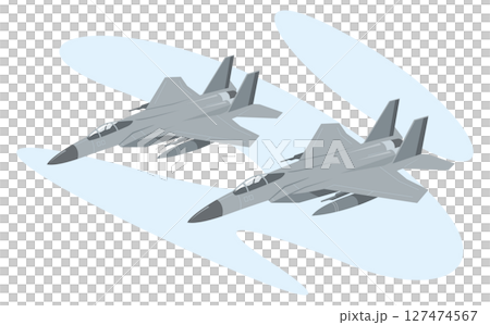 ミサイルを積んで飛んでいる戦闘機のイメージイラスト 127474567
