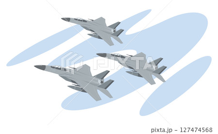ミサイルを積んで飛んでいる戦闘機のイメージイラスト 127474568