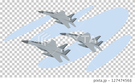 ミサイルを積んで飛んでいる戦闘機のイメージイラスト 127474568