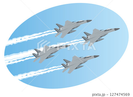 ミサイルを積んで飛んでいる戦闘機のイメージイラスト 127474569