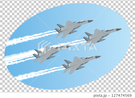 Illustration of a fighter jet flying with missiles 127474569