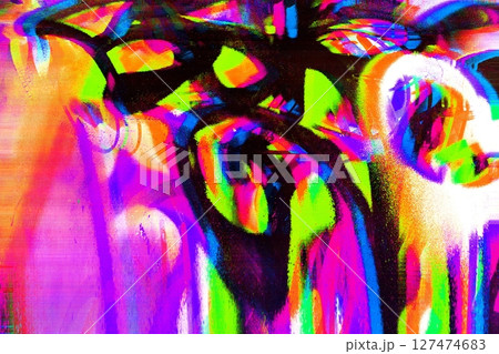 Vivid Abstract Glitch Art with Neon Colors for 80s 90s Style 127474683