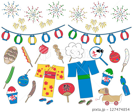 夏祭り イラストセット 夏祭り イラストセット 127474854