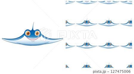 Smiling Stingray Seamless Pattern Illustration Smiling Stingray Seamless Pattern Illustration 127475006