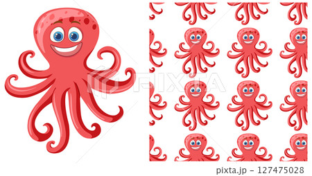 Cheerful Octopus Seamless Pattern 127475028