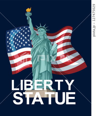 Statue of Liberty with American Flag Illustration 127475029