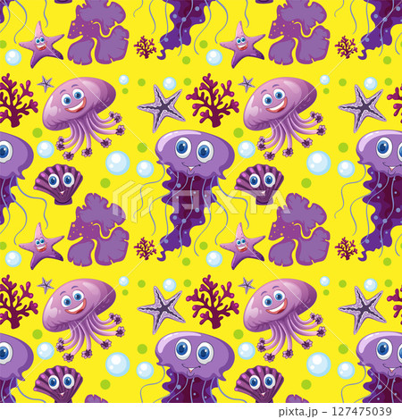 Colorful Underwater Creatures Seamless Pattern Colorful Underwater Creatures Seamless Pattern 127475039