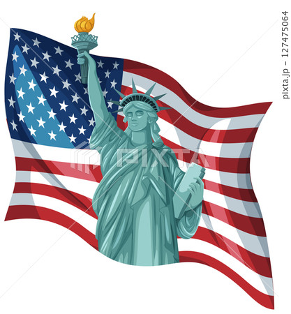Statue of Liberty with American Flag Illustration 127475064