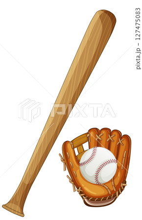 Baseball Bat and Glove with Ball Illustration Baseball Bat and Glove with Ball Illustration 127475083