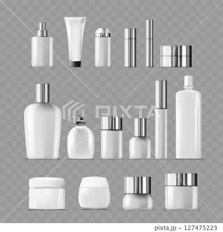 Comprehensive Set of Blank White Cosmetic Bottles and Jars .Vector 127475223