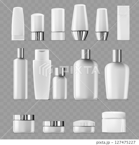 Comprehensive Set of Blank White Cosmetic Bottles and Jars .Vector 127475227