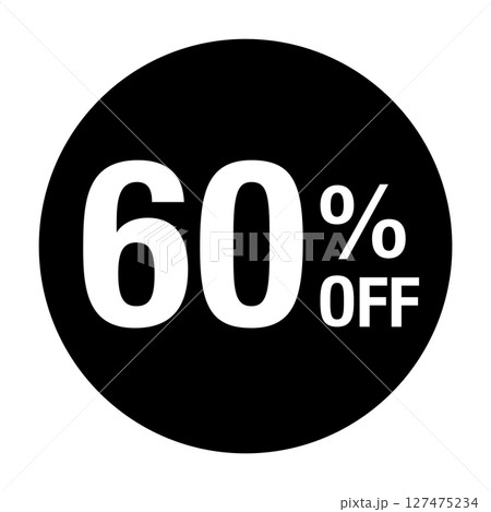 ”60%OFF ”の文字入り 円形のベクターイラスト モノクロ 白文字 背景透過 ”60%OFF ”の文字入り 円形のベクターイラスト モノクロ 白文字 背景透過 127475234