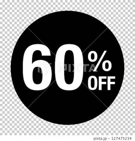 ”60%OFF ”の文字入り 円形のベクターイラスト モノクロ 白文字 背景透過 ”60%OFF ”の文字入り 円形のベクターイラスト モノクロ 白文字 背景透過 127475234