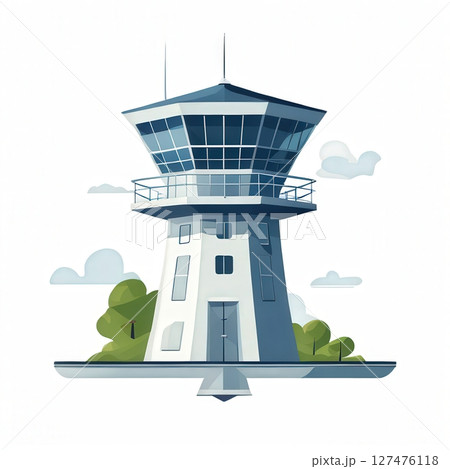 the AI Image Generator, Modern Air Traffic Control Tower With Scenic Sunrise Landscape 127476118