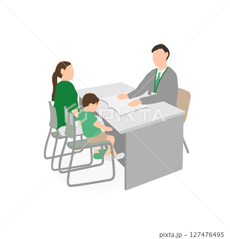 子どもと母親が相談員と面談しているイラスト（家庭支援） 127476495