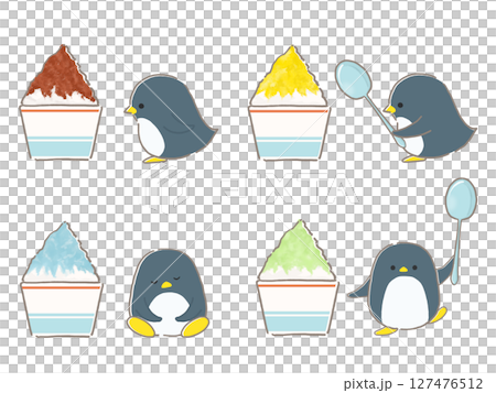 刨冰和企鵝的插圖 127476512