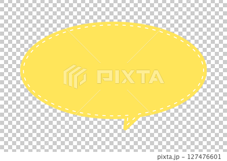A simple horizontal yellow speech bubble - an oval frame with stitch-like decoration and decorative elements 127476601