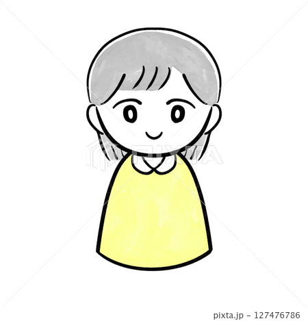 手書き風の笑顔の女の子のイラスト（黄色の服・水彩風） 127476786