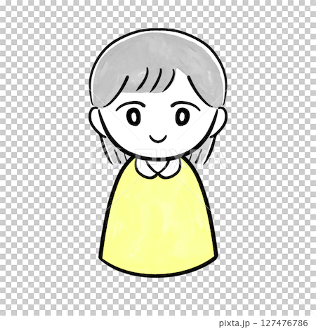 手書き風の笑顔の女の子のイラスト（黄色の服・水彩風） 127476786