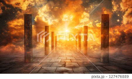 Journey through a futuristic portal leading to a mysterious starry void 127476889