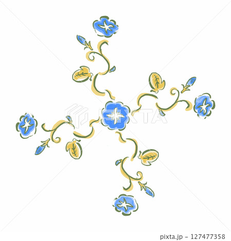 朝顔のマンダラ – 水色カラーの和風デザイン 127477358